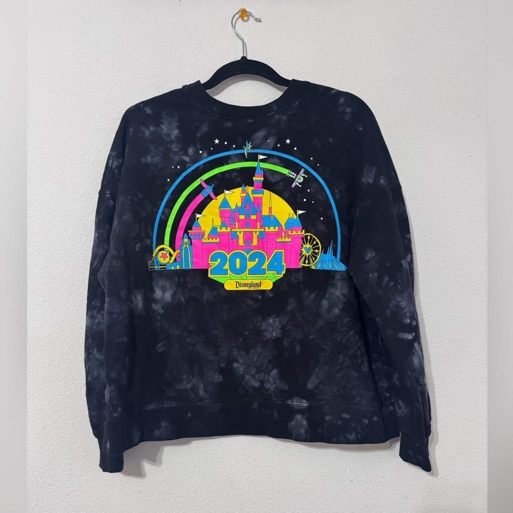 2024 Walt Disney World 4 Parks Tie Dye Black Neon Castle Figment Sweatshirt